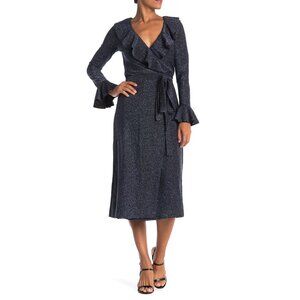 Free People, One More Time Shimmer Midi Wrap Dress, Navy, Small, NWT